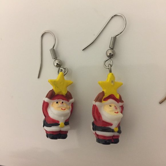 Santa and Star holiday christmas dangle earrings